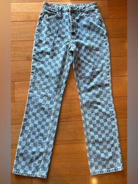 Checkered Genuine Denim Jeans Size 26” Waist RSQ Button Fly Straight Leg 90s